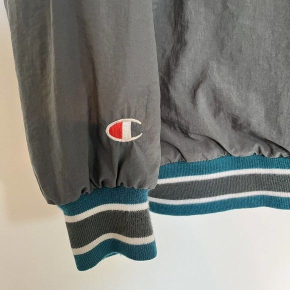 Champion Windbreaker Full Zip Jacket Mens Size L Lined Sports Gray VINTAGE 90’s - Picture 6 of 12